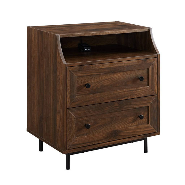 Lisa 2 Drawer Nightstand with USB - Set of 1 - Dark Walnut