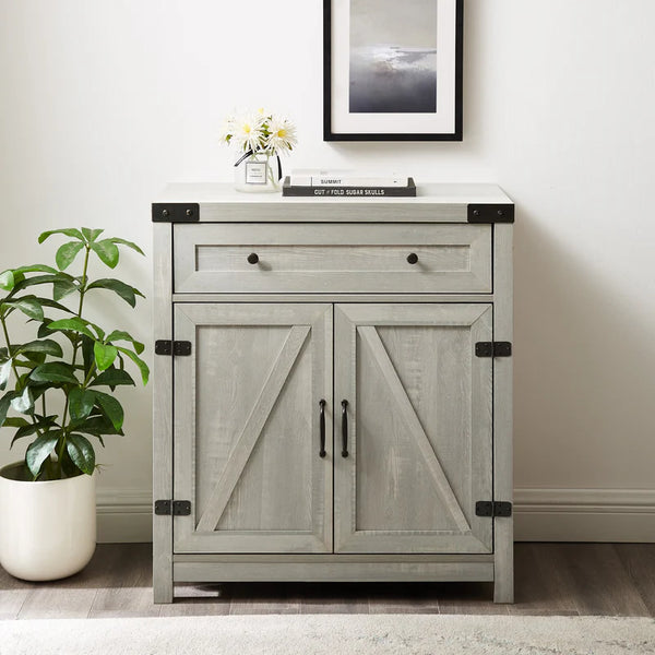 Barn Door Accent Cabinet - Stone Grey