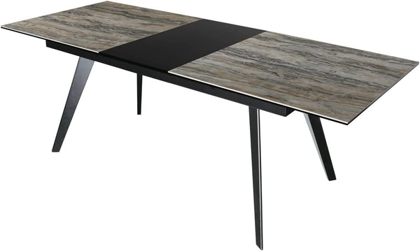 Acanva Expandable Dining Table for 6-8 Seat, Modern Design Carbon Steel Pedestal, French Oak Grey/Black