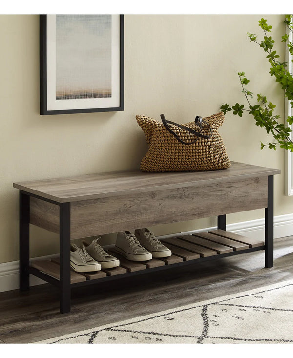 Park City Wood and Metal Bench - Grey Wash