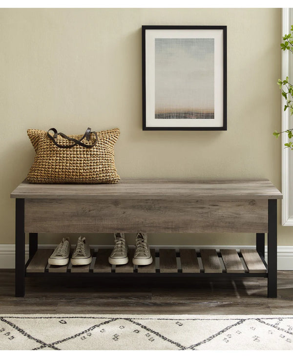 Park City Wood and Metal Bench - Grey Wash