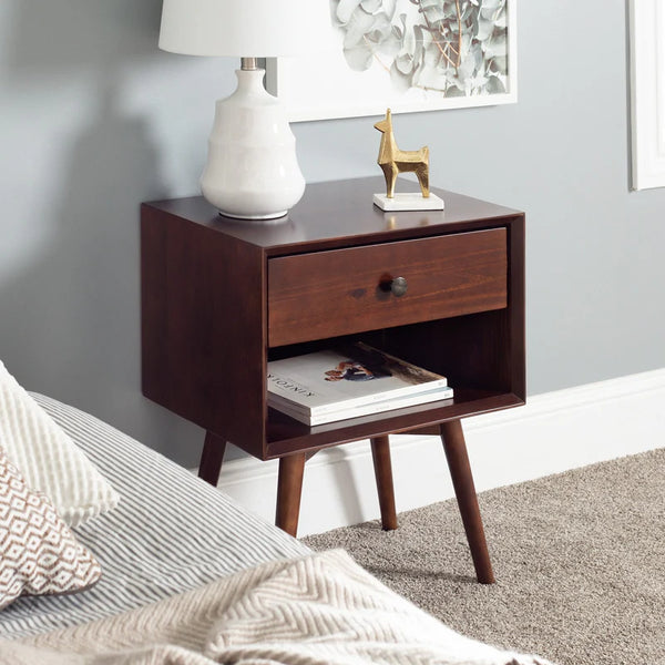 Mid-Century Solid Wood Nightstand - Walnut