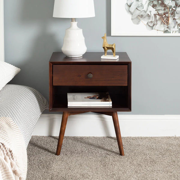 Mid-Century Solid Wood Nightstand - Walnut