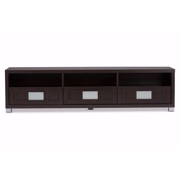 Baxton Studio Dark Brown Wood 63-Inch TV Cabinet with 3-drawer