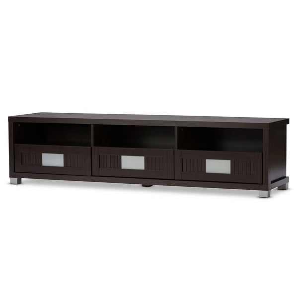 Baxton Studio Dark Brown Wood 63-Inch TV Cabinet with 3-drawer