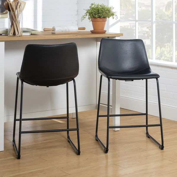 Walker Edison Faux Leather Counter Stools - Set of 2 - Black