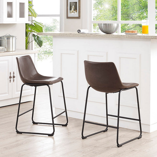 Walker Edison Faux Leather Counter Stools - Set of 2 - Brown