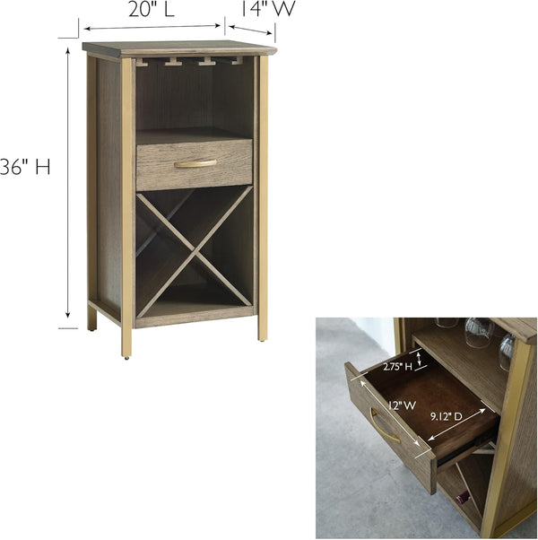 Leah Mini Bar Cabinet for Stemware and Bottle Storage, Dune and Gold