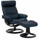 Oslo Leather Recliner & Ottoman - Blue