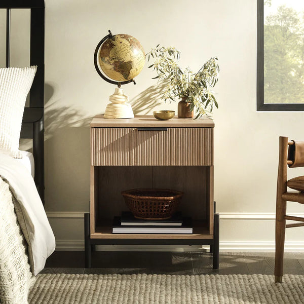 Paris Mid-Century Nightstand With Reeded Drawer