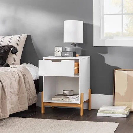 Tanner 1 Drawer Scandi-Minimalist Nightstand - White