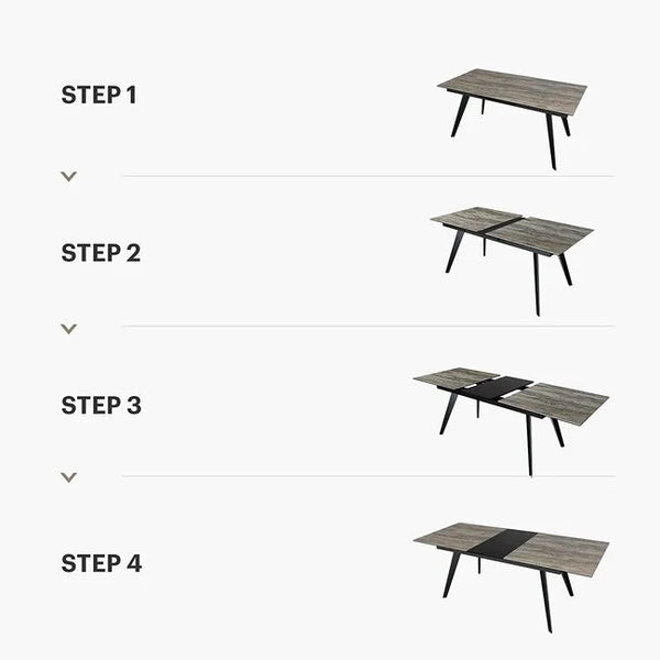 Acanva Expandable Dining Table for 6-8 Seat, Modern Design Carbon Steel Pedestal, French Oak Grey/Black