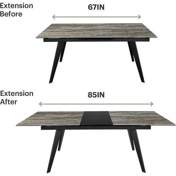 Acanva Expandable Dining Table for 6-8 Seat, Modern Design Carbon Steel Pedestal, French Oak Grey/Black