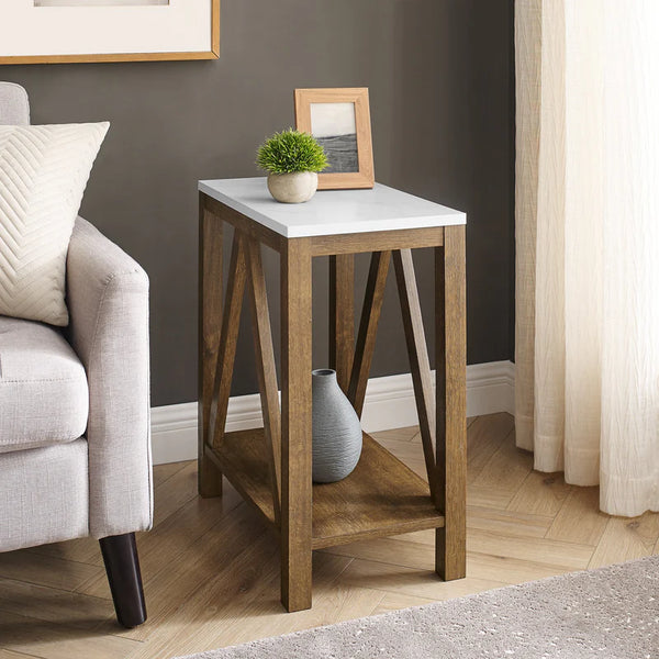 A-Frame Narrow Side Table - White/Natural Walnut