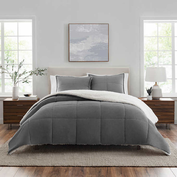 Easton Sherpa Fleece 3-piece Comforter Set - Gray - King