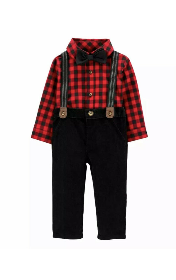 Baby Boy Buffalo Plaid Top & Bottom Set with Bowie (newborn/3/6/9/18 months)