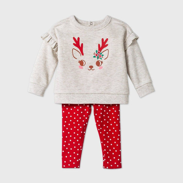 Baby Girl Reindeer top & bottom (0 to 3 months)