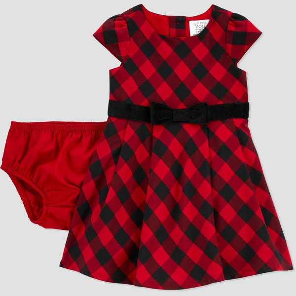 Baby Girls' Buffalo Plaid Sleeveless Dress with Diaper Cover (3 months)