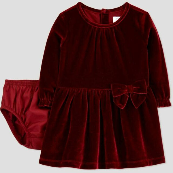 Baby Girls' Velvet Long Sleeve Dress with Diaper Cover (3 and 9 months)