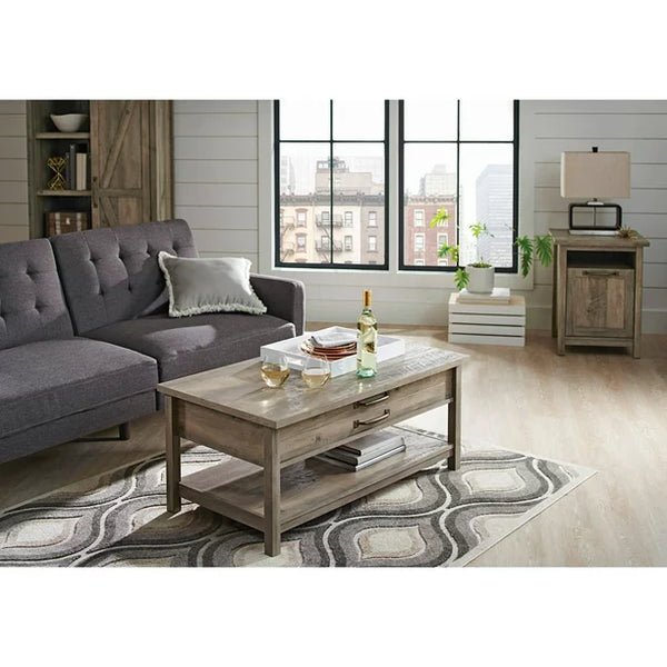 Modern Farmhouse Rectangle Lift-Top Coffee Table, Rustic Gray