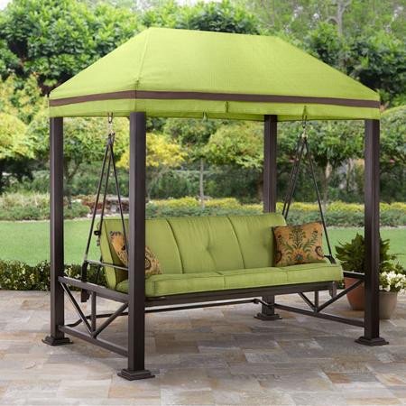 Better Homes & Gardens Sullivan Pointe Gazebo Porch Swing Bed, Seats 3, Green