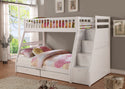 Dakota Twin/Full Angled Bunk Bed with Storage Staircase and Under Drawers - White