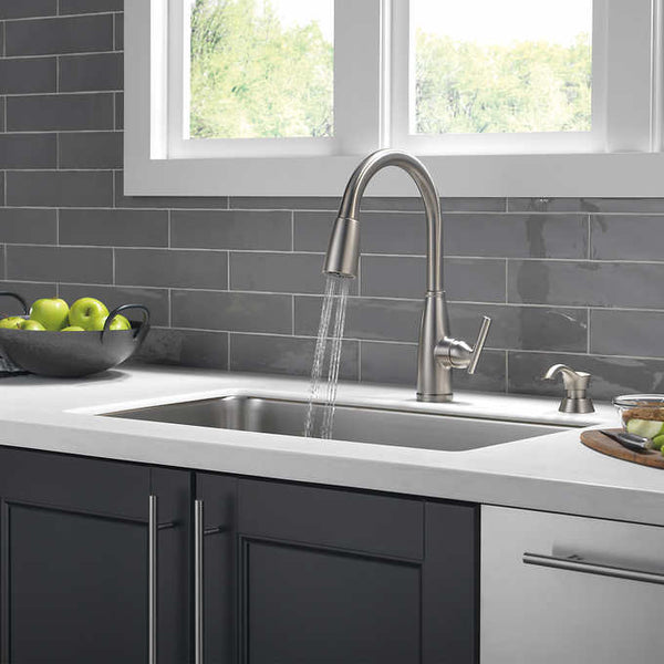 Delta Varos Pulldown Kitchen Faucet With Soap Dispenser