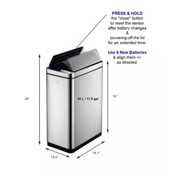 Deluxe Phantom Stainless Steel 45L Motion Sensor Bin