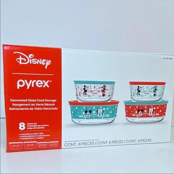 Pyrex Disney Holiday Mickey and Minnie Mouse Container Set 2 Glass