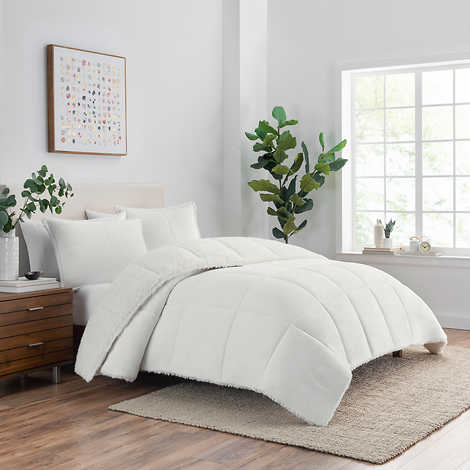 Easton Sherpa Fleece 3-piece Comforter Set - White - King