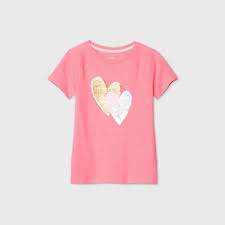 Girl's Short Sleeve Sequin Shirt Pink (6)