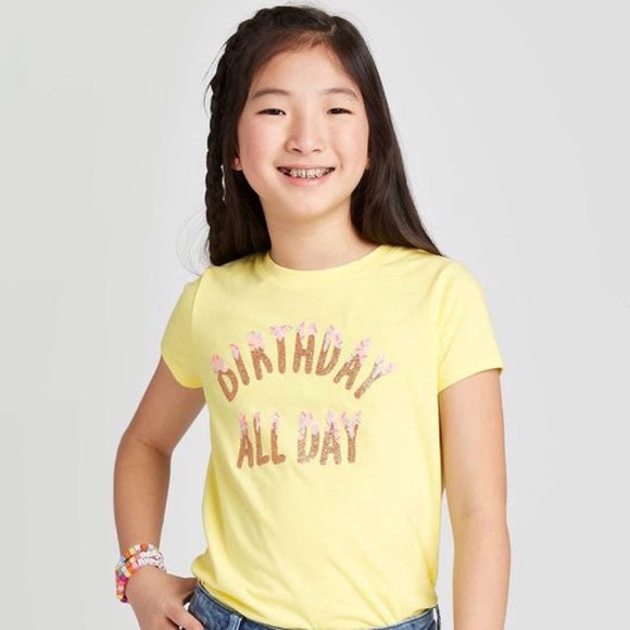 Girl's T-Shirt Birthday Yellow (7/8/10/12/14/16)