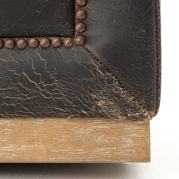 Gresham 95 Inch Genuine Leather Tuxedo Arm Sofa, Destroyed Black