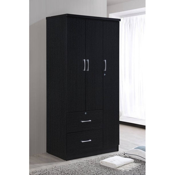 3 Door Bedroom Armoire with Drawers, Black Finish