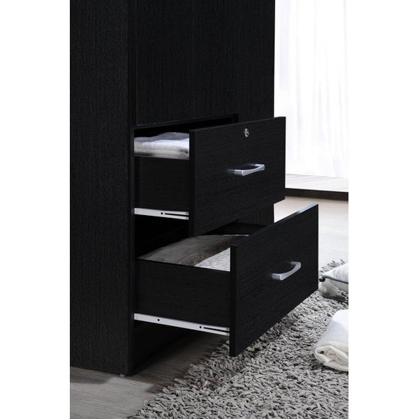 3 Door Bedroom Armoire with Drawers, Black Finish