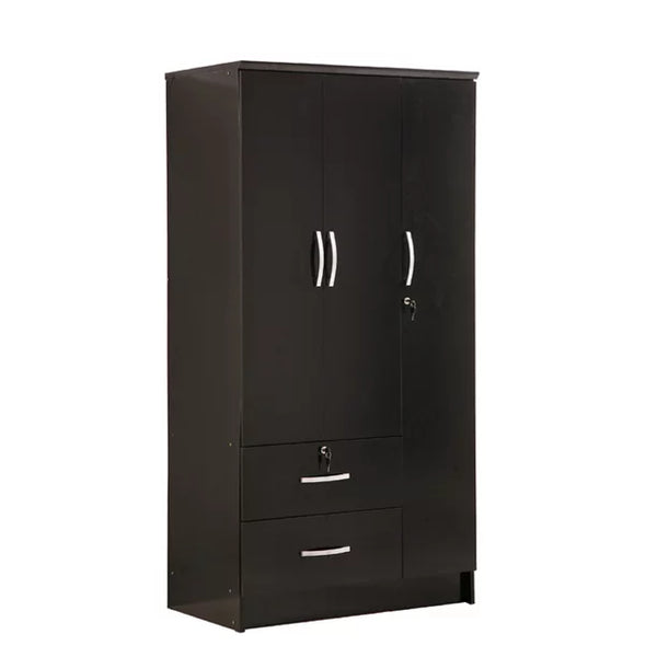 3 Door Bedroom Armoire with Drawers, Black Finish