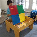 KidKraft Reversible Wooden Activity Table with Board and Train Set, Natural