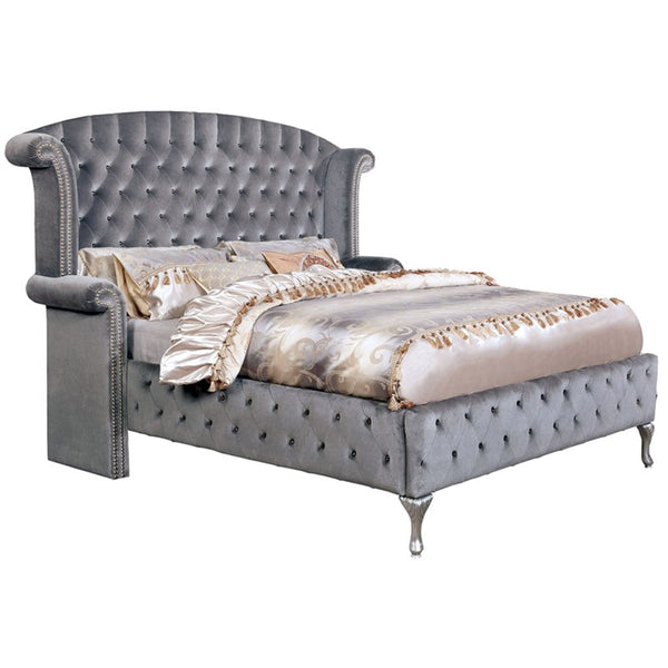 King Gray Munos Tufted Upholstered Platform Bed Gray