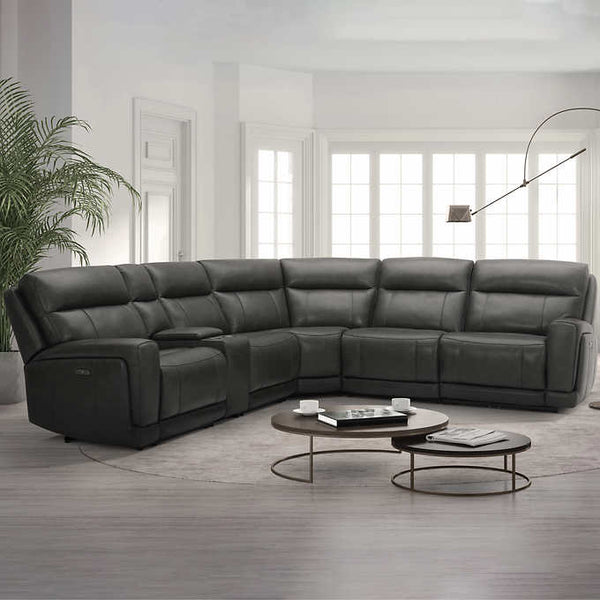 Lauretta 6-piece Leather Power Reclining Sectional with Power Headrests