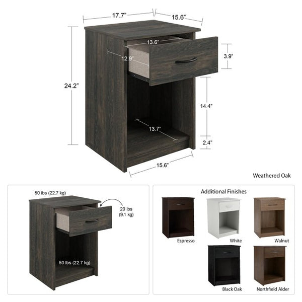 Mainstays Classic Nightstand with Drawer, Black Oak