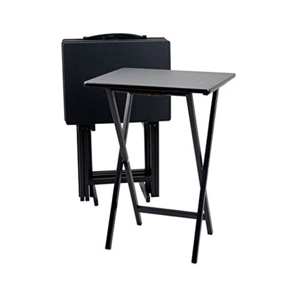 Mainstays 5-Piece Folding Tray Table Set with Stand, Black