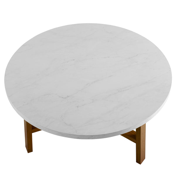 Manor Park Mid-Century Modern Round Coffee Table, White Marble and Acorn