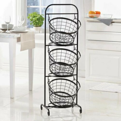 Mesa 3-tier Wrought Iron Market Baskets with Stand and Removable Baskets