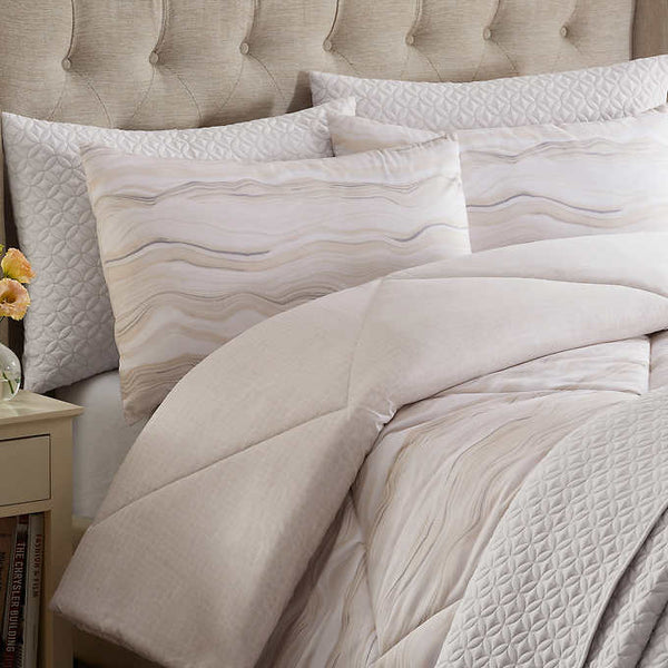 Style Decor 6-piece Comforter and Coverlet Set, Agate Stripe Neutral - Queen