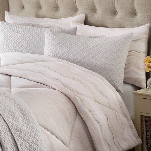 Style Decor 6-piece Comforter and Coverlet Set, Agate Stripe Neutral - Queen