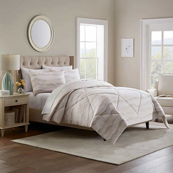 Style Decor 6-piece Comforter and Coverlet Set, Agate Stripe Neutral - Queen