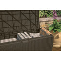 Suncast Outdoor 99 Gallon Resin and Wicker Deck Box, Java Brown