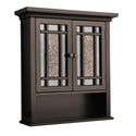 Wooden Wall Cabinet with Glass Mosaic Doors, Dark Espresso