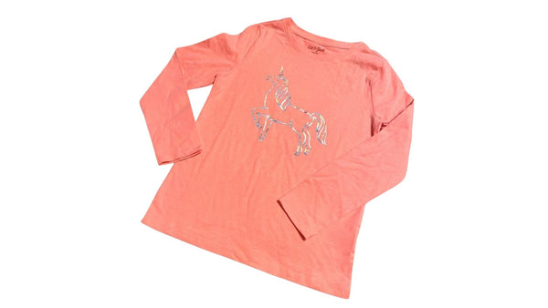 Girl's T-Shirt Grey Unicorn Peach (7-8)