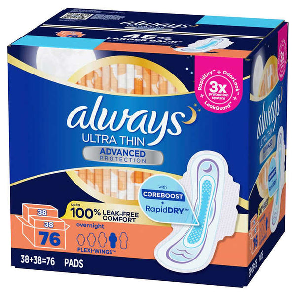 Always Ultra Thin Overnight Pads -76 Ct